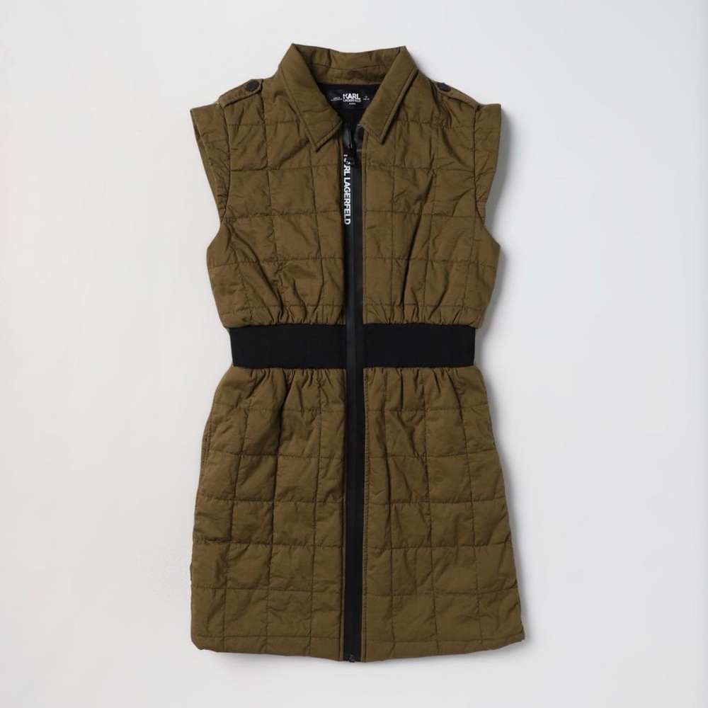 Karl Lagerfeld Kids Khaki Green Quilted Dress